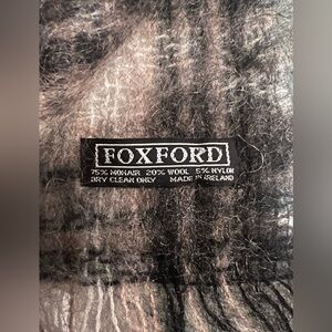 Foxford Wool Mohair Scarf Made in Ireland Grey/Black/Ivory/Tan Plaid 59”x9”